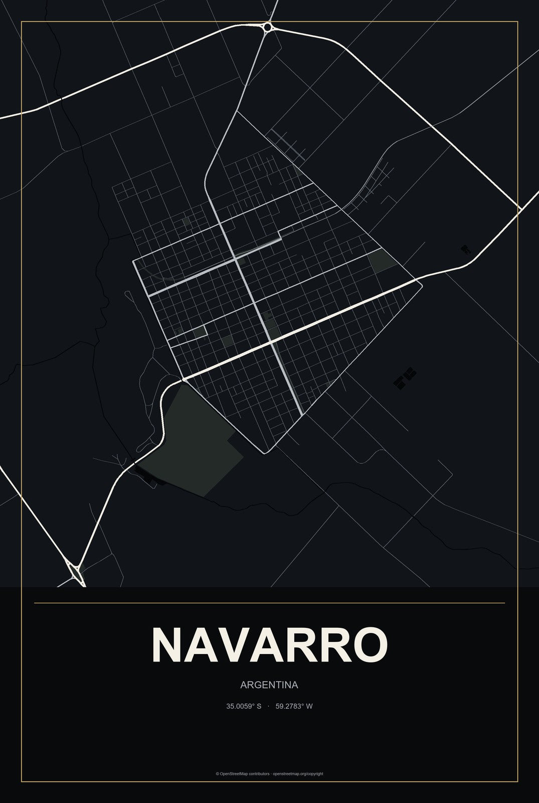 Navarro, Argentina City Map Aluminum Sign in Metropolitan Noir style
