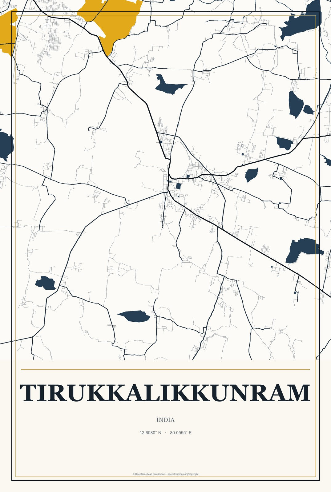 Tirukkalikkunram, India City Map Aluminum Sign in Citrine Modern style