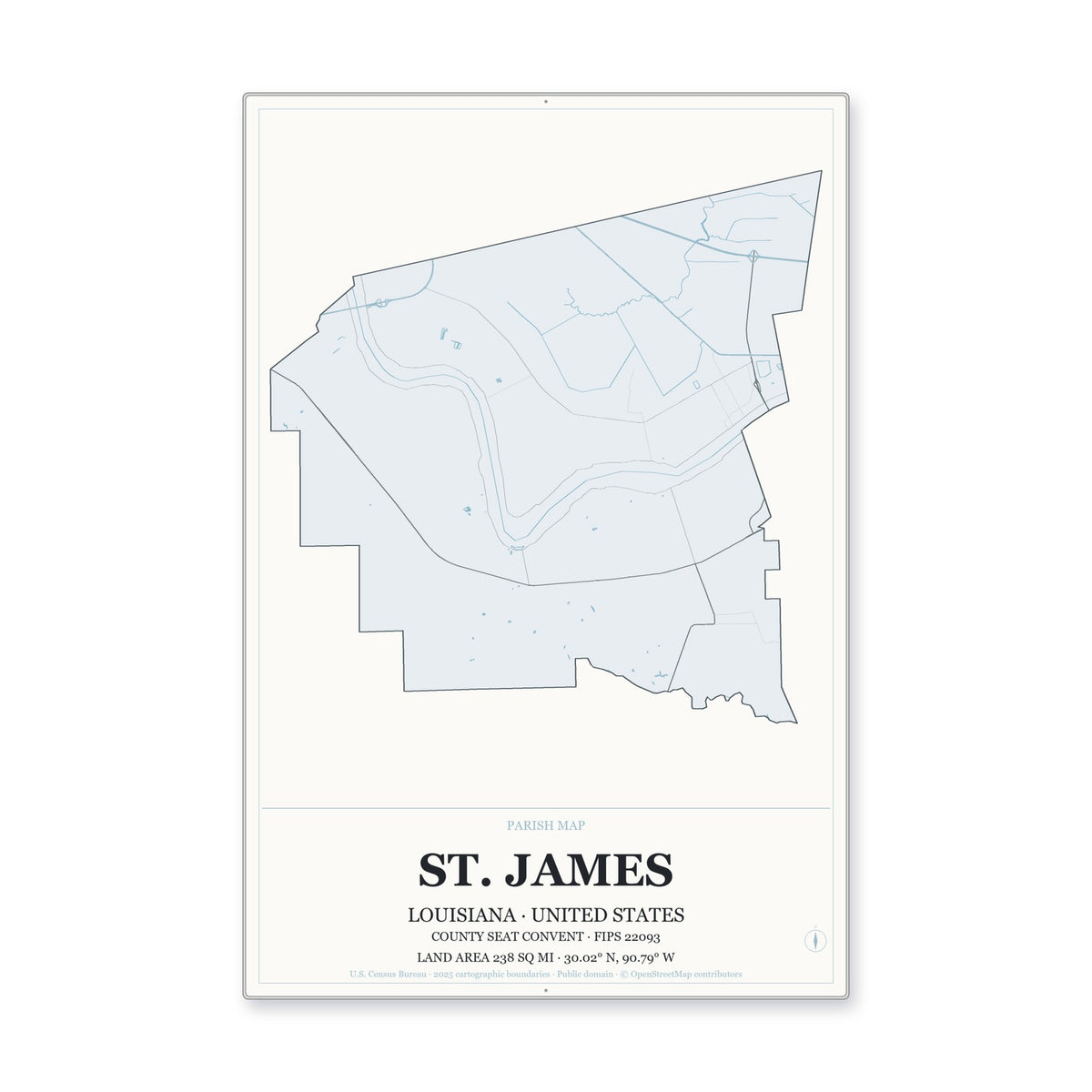 St. James Parish, Louisiana Map Aluminum Sign in Gallery Air style