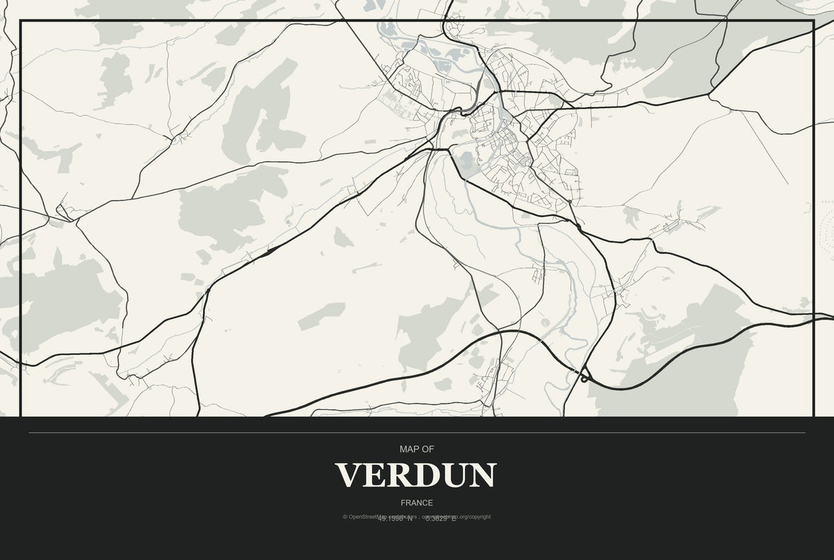 Verdun, France City Map Aluminum Sign in Museum Plaque style