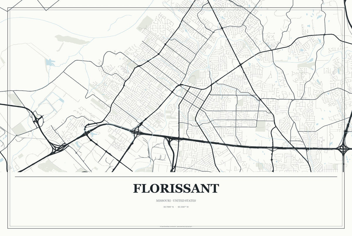 Florissant, Missouri City Map Aluminum Sign in Gallery Air style