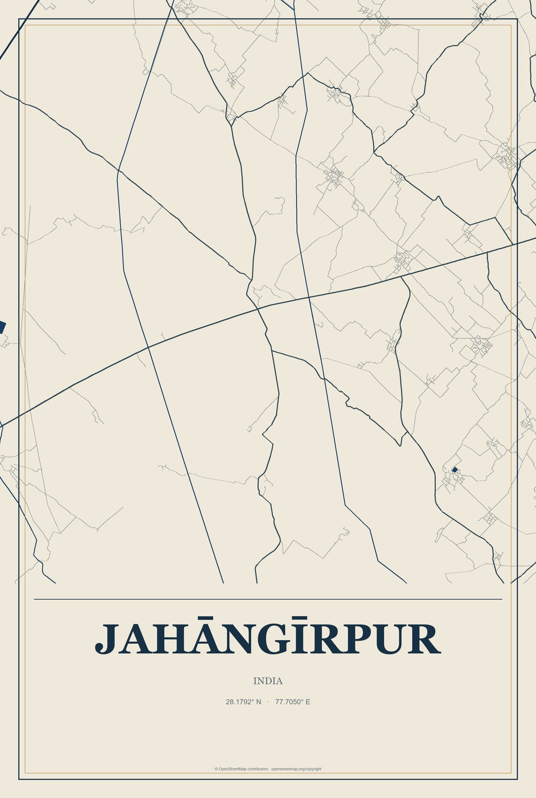 Jahāngīrpur, India City Map Aluminum Sign in Coastal Cutout style