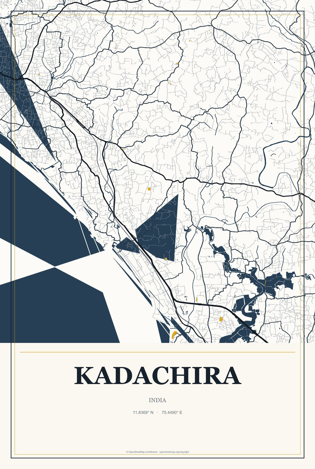 Kadachira, India City Map Aluminum Sign in Citrine Modern style