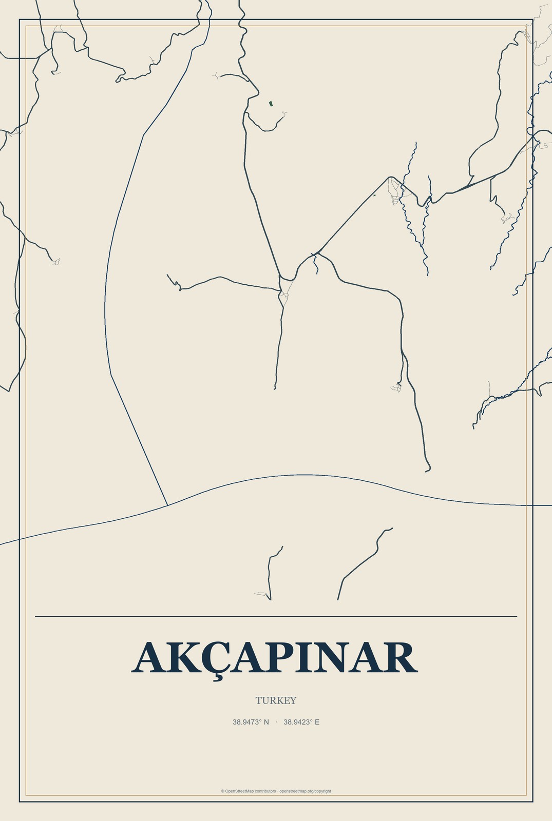 Akçapınar, Turkey City Map Aluminum Sign in Coastal Cutout style