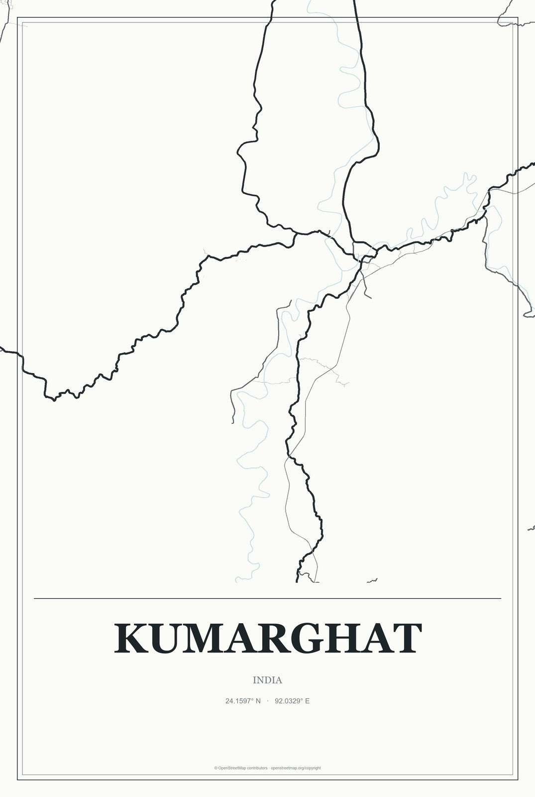 Kumarghat, India City Map Aluminum Sign in Gallery Air style