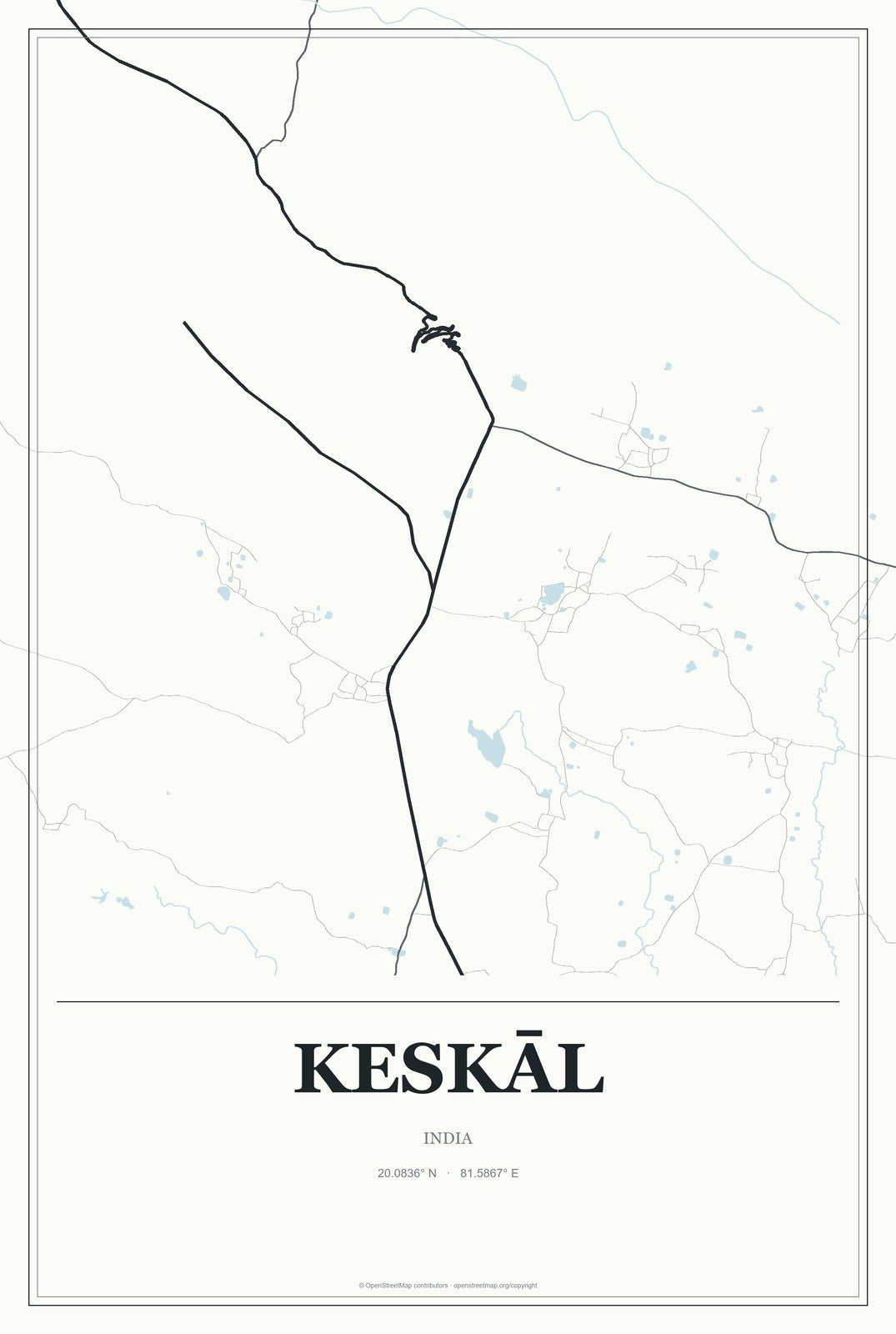 Keskāl, India City Map Aluminum Sign in Gallery Air style