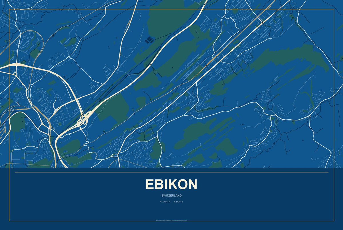 Ebikon, Switzerland City Map Aluminum Sign in Harbor Cobalt style