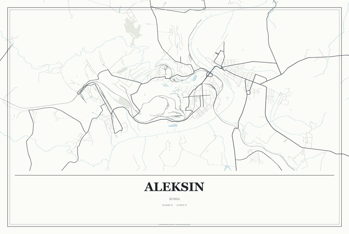 Aleksin, Russia City Map Aluminum Sign in Gallery Air style