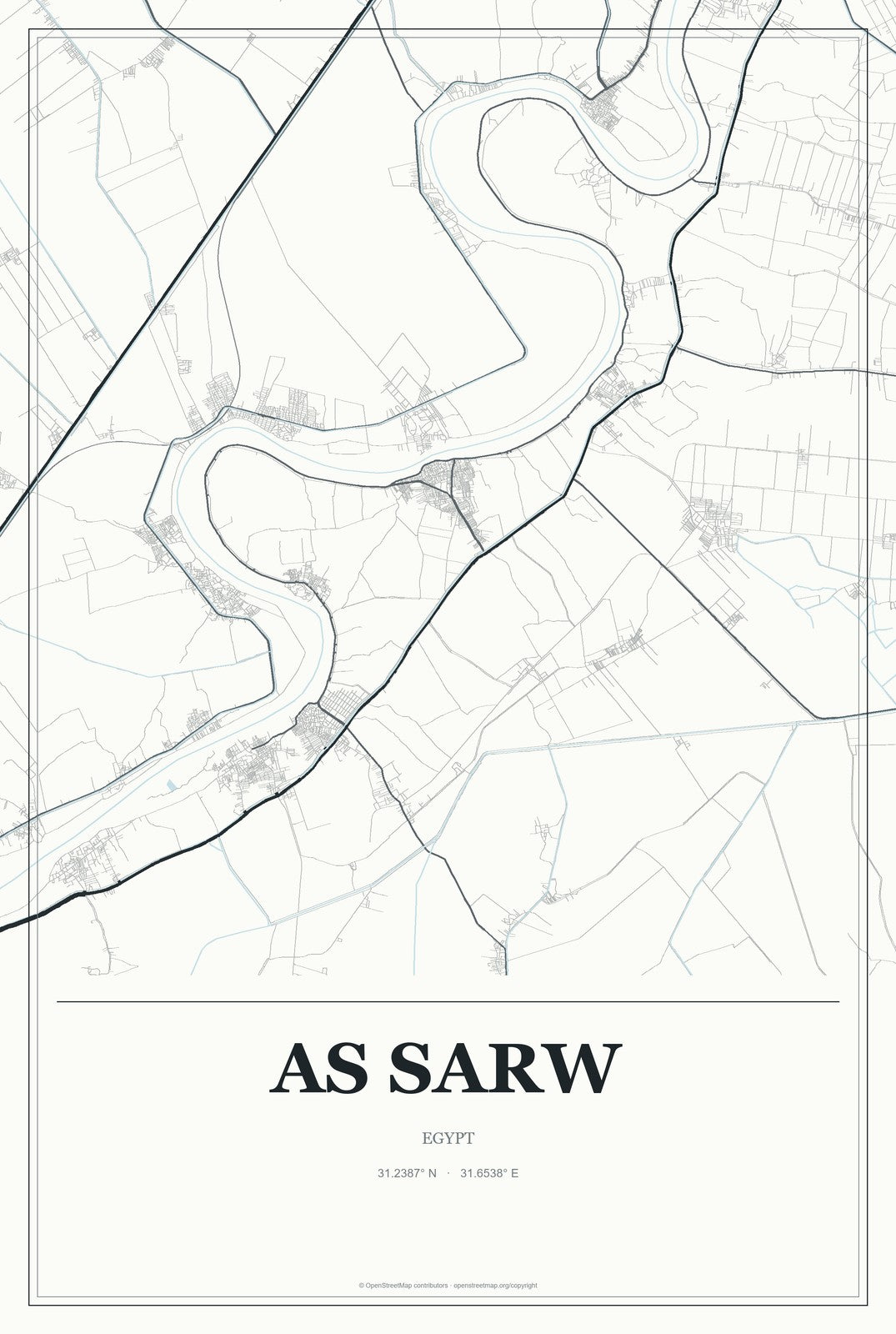 As Sarw, Egypt City Map Aluminum Sign in Gallery Air style