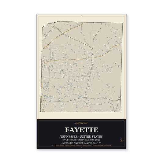 Fayette County, Tennessee Map Aluminum Sign in Museum Plaque style