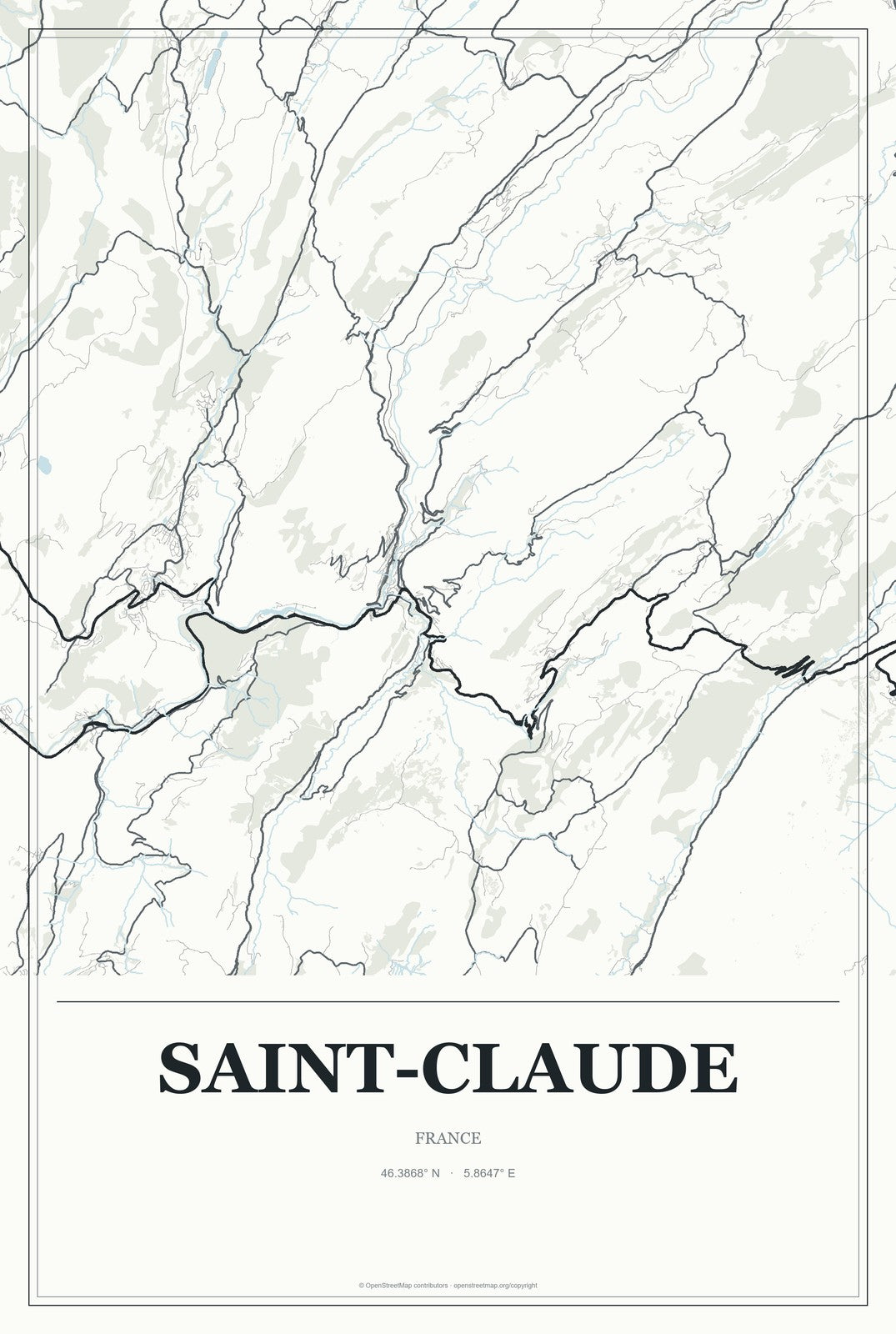 Saint-Claude, France City Map Aluminum Sign in Gallery Air style