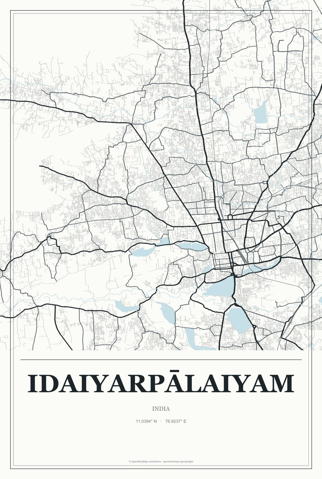 Idaiyarpālaiyam, India City Map Aluminum Sign in Gallery Air style