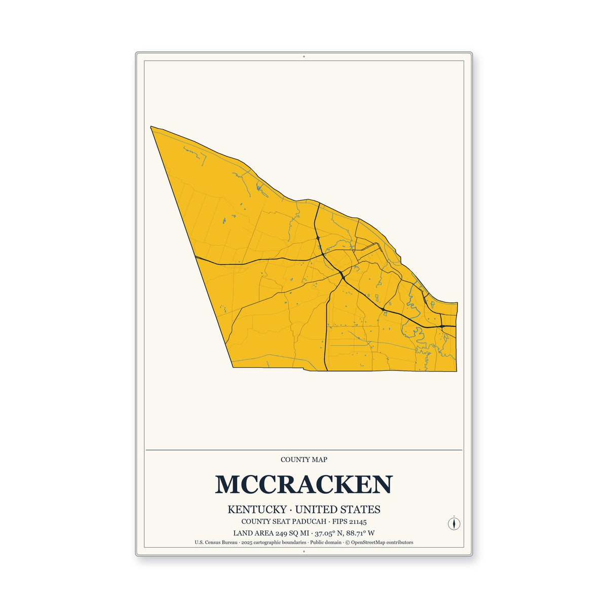McCracken County, Kentucky Map Aluminum Sign in Citrine Modern style