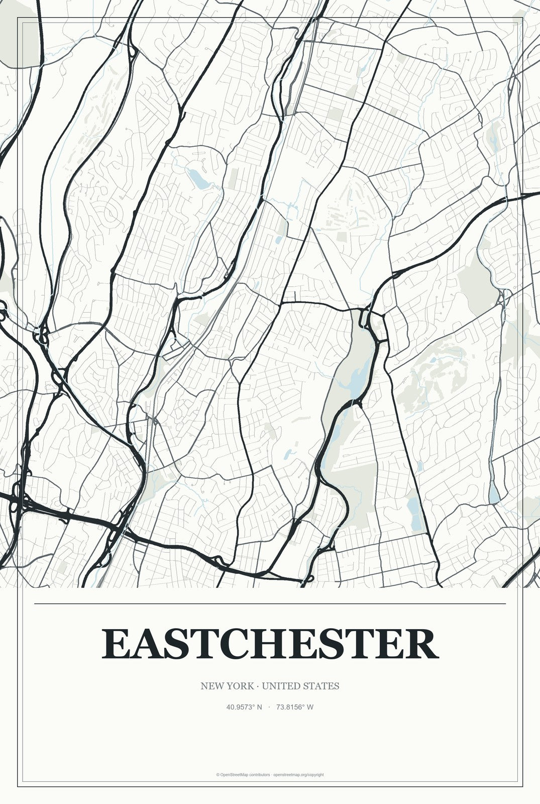 Eastchester, New York City Map Aluminum Sign in Gallery Air style