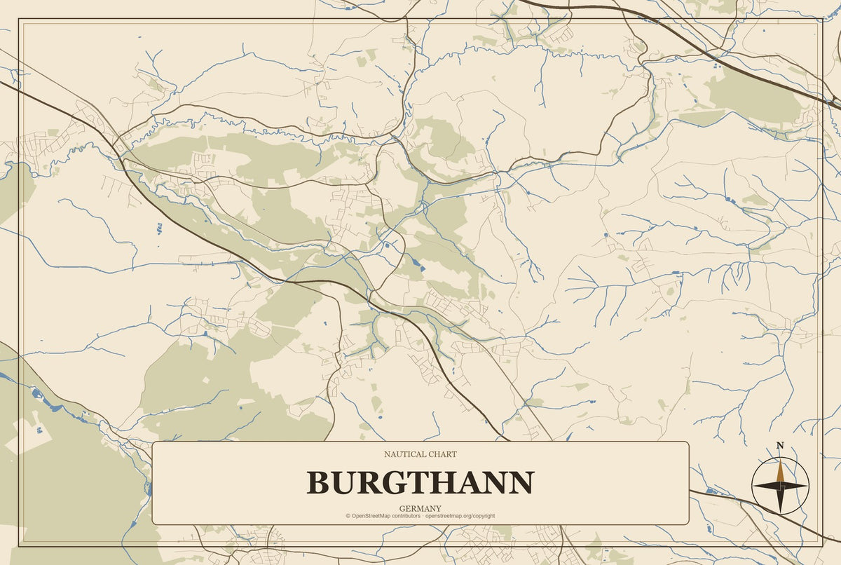 Burgthann, Germany City Map Aluminum Sign in Heritage Nautical style