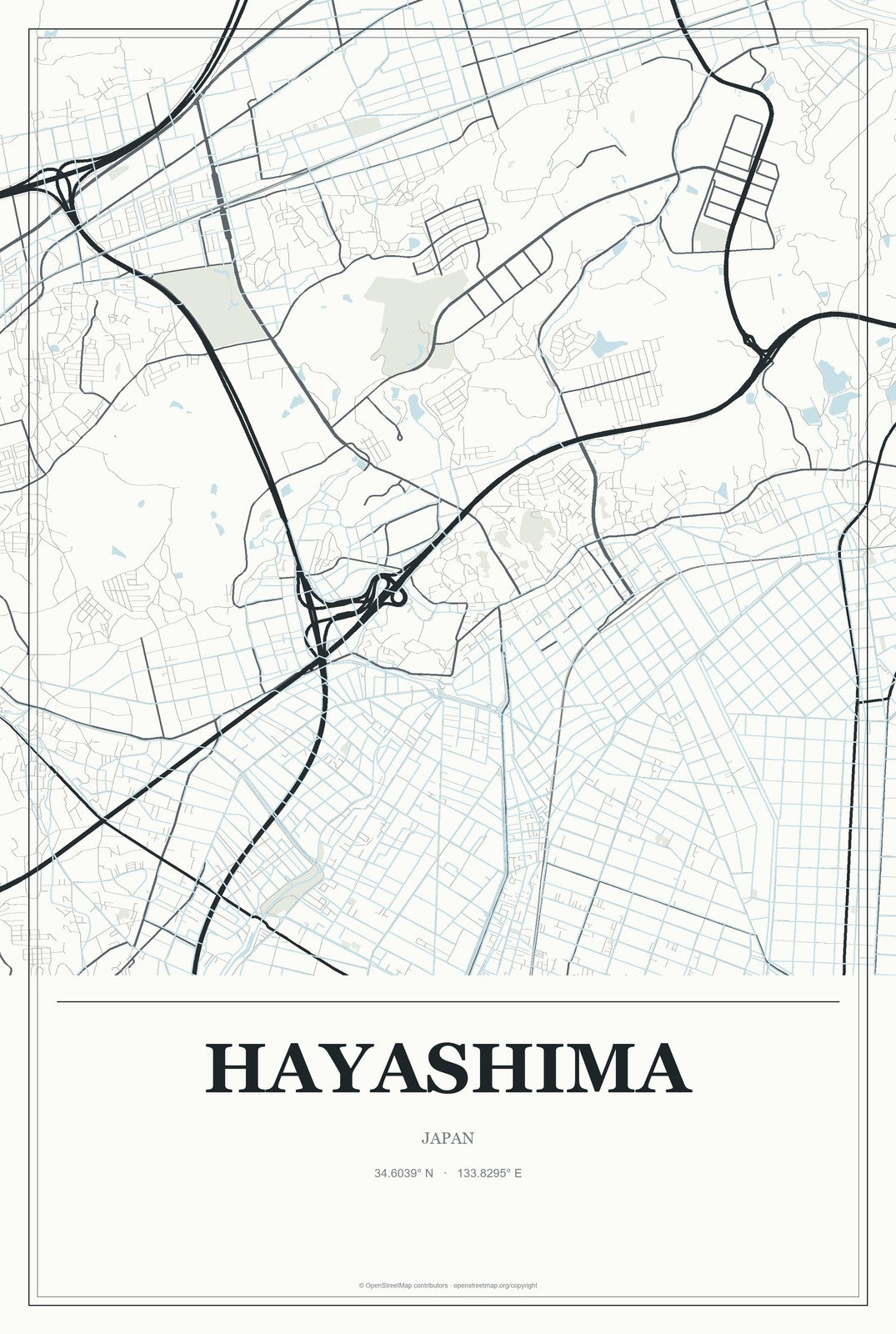 Hayashima, Japan City Map Aluminum Sign in Gallery Air style