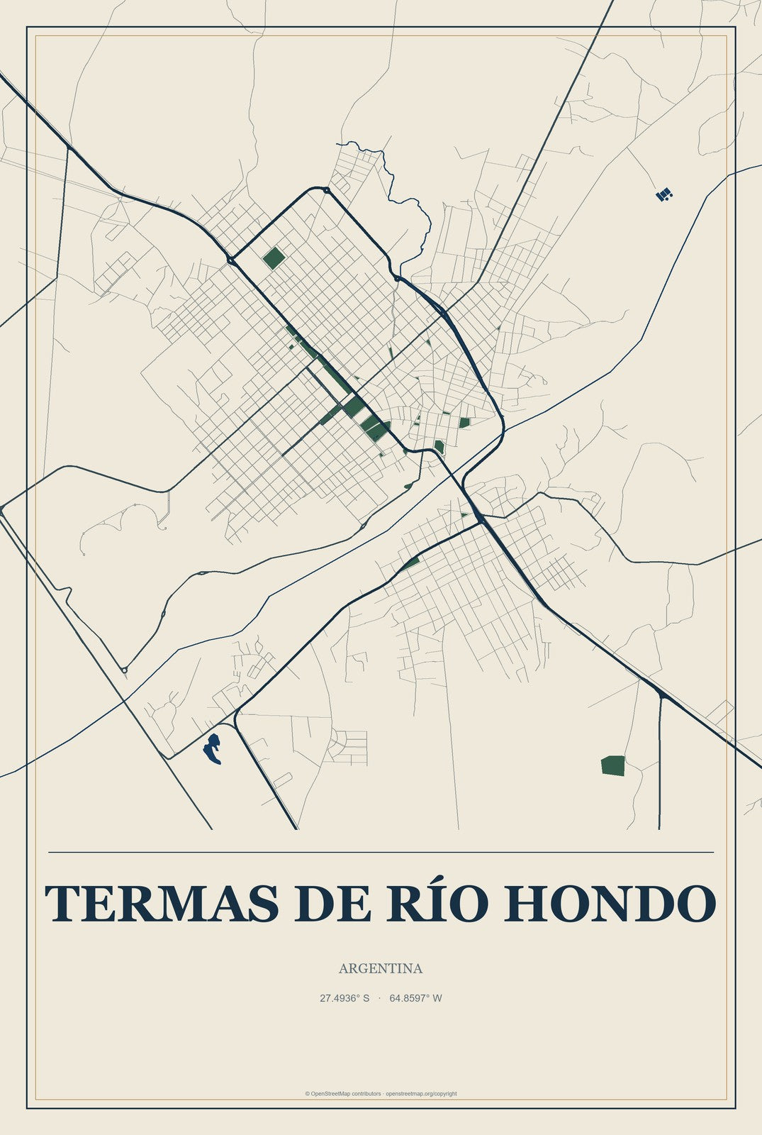 Termas de Río Hondo, Argentina City Map Aluminum Sign in Coastal Cutout style