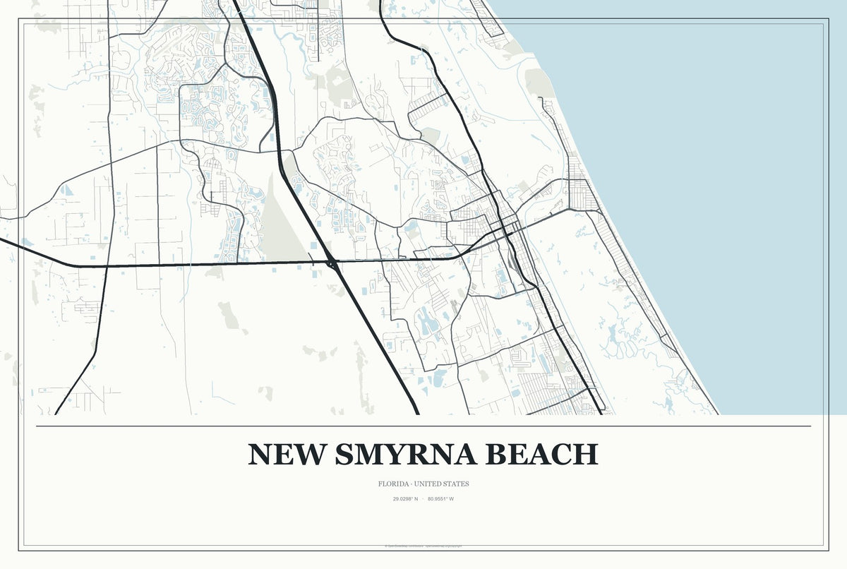 New Smyrna Beach, Florida City Map Aluminum Sign in Gallery Air style