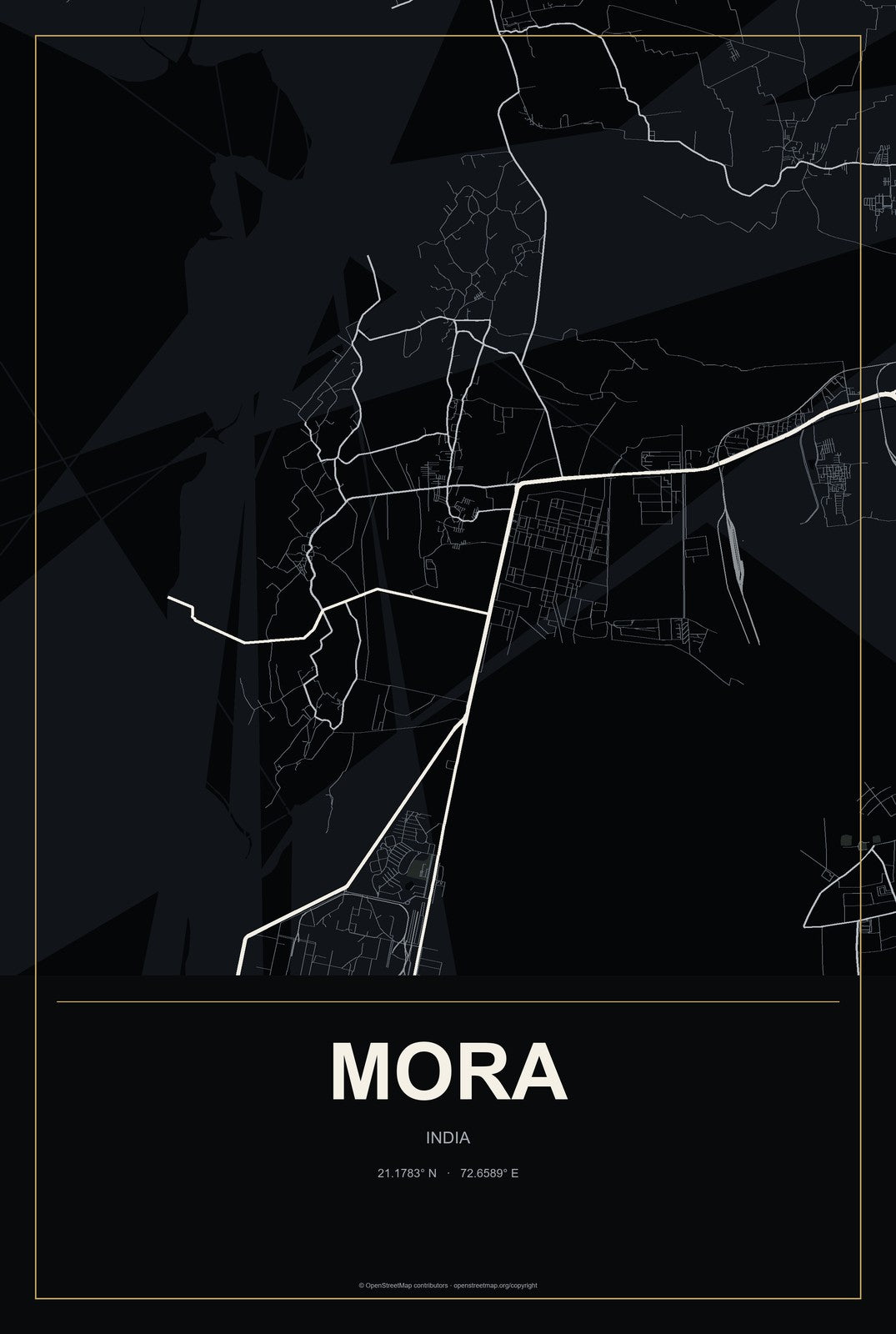 Mora, India City Map Aluminum Sign in Metropolitan Noir style