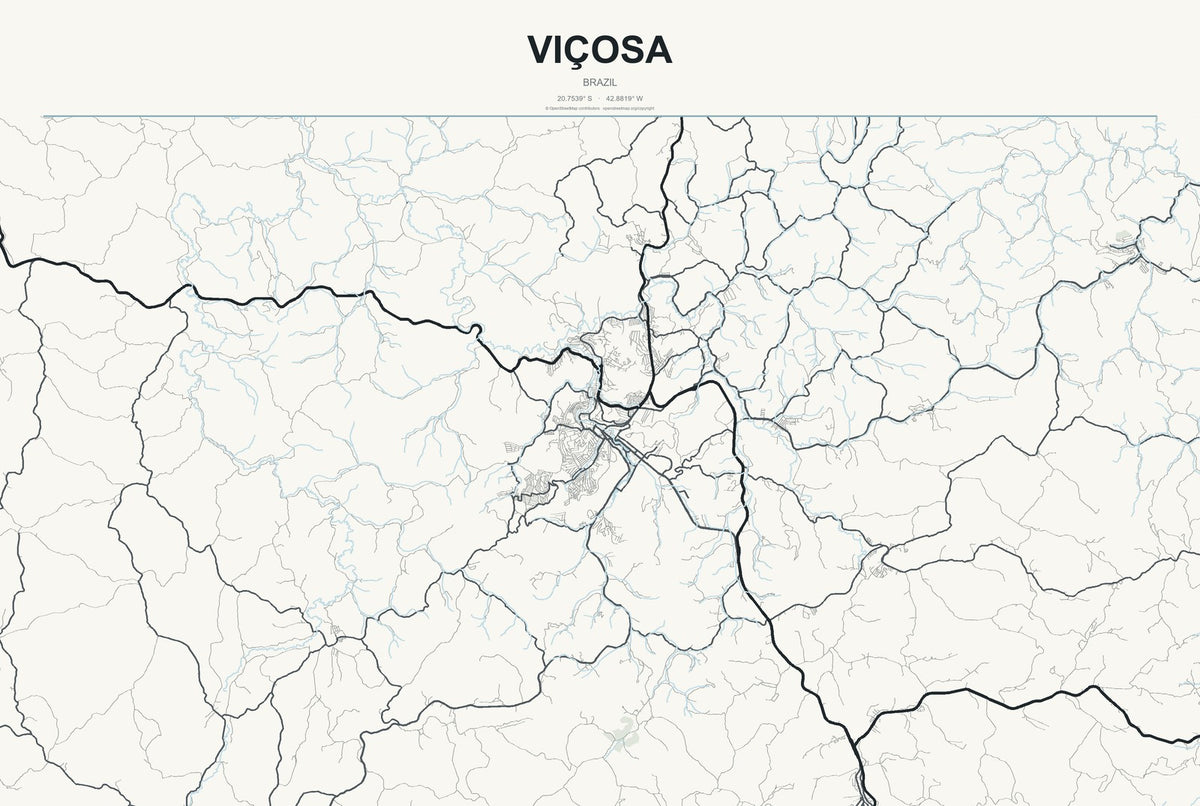 Viçosa, Minas Gerais, Brazil City Map Aluminum Sign in Headline Atlas style