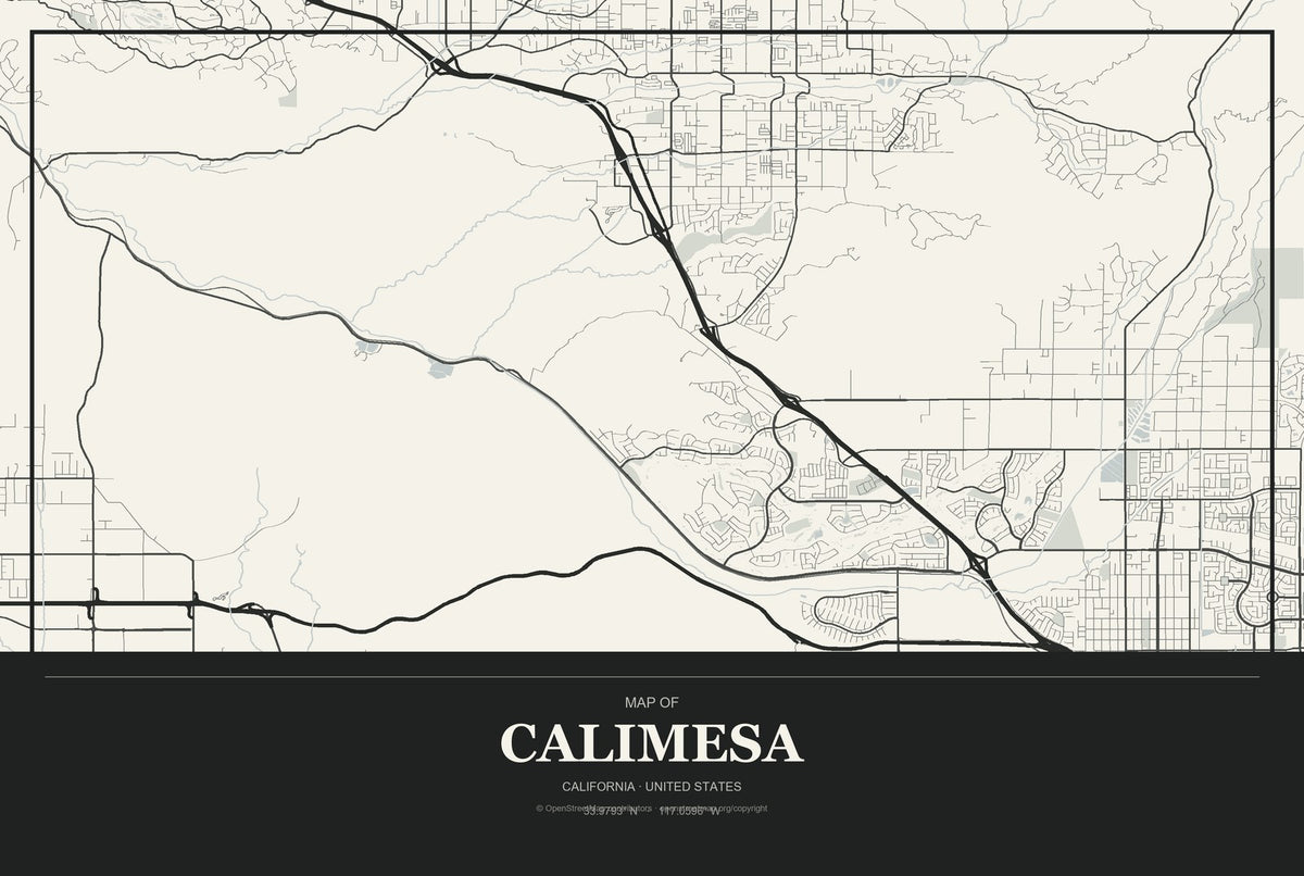 Calimesa, California City Map Aluminum Sign in Museum Plaque style