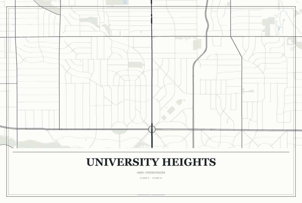 University Heights, Ohio City Map Aluminum Sign in Gallery Air style