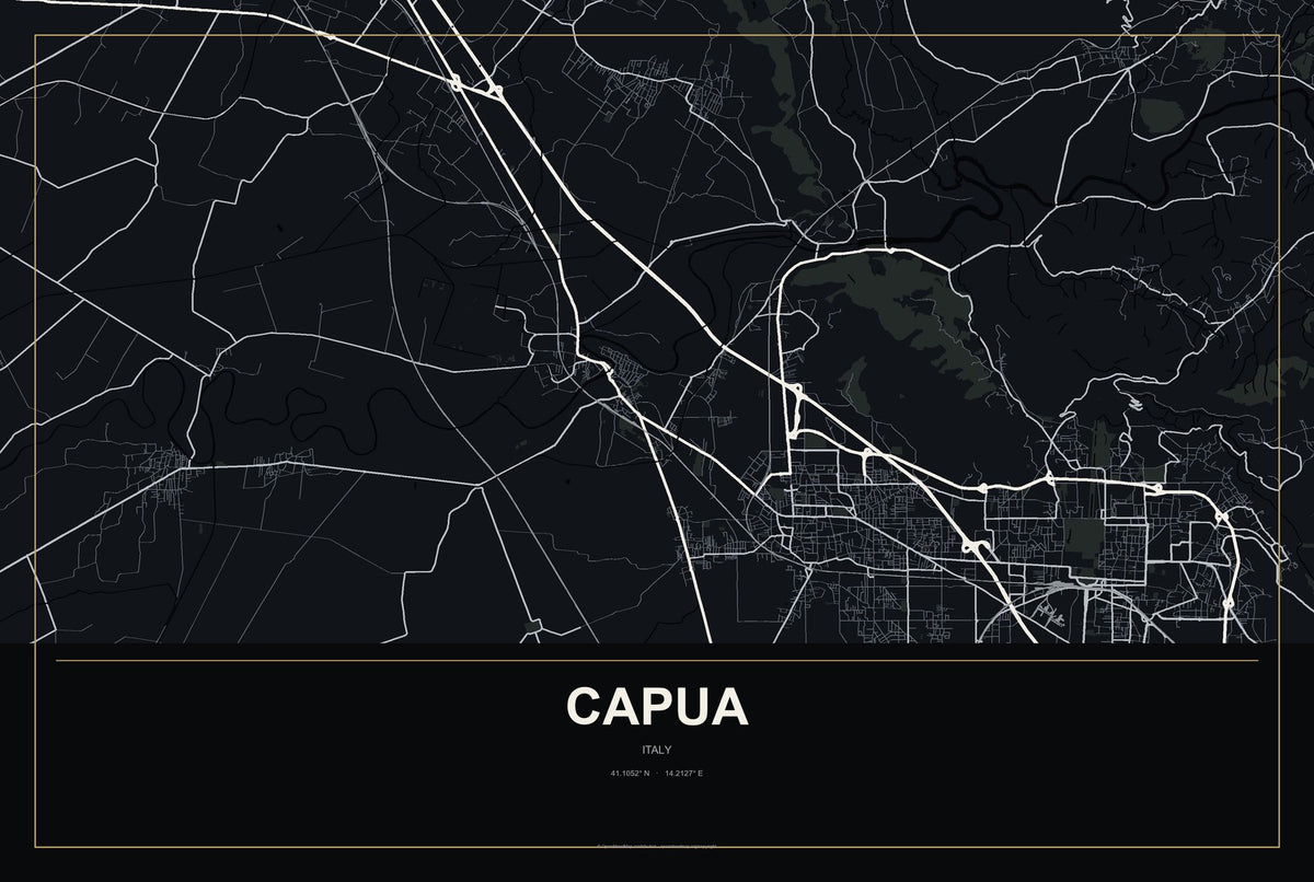 Capua, Italy City Map Aluminum Sign in Metropolitan Noir style