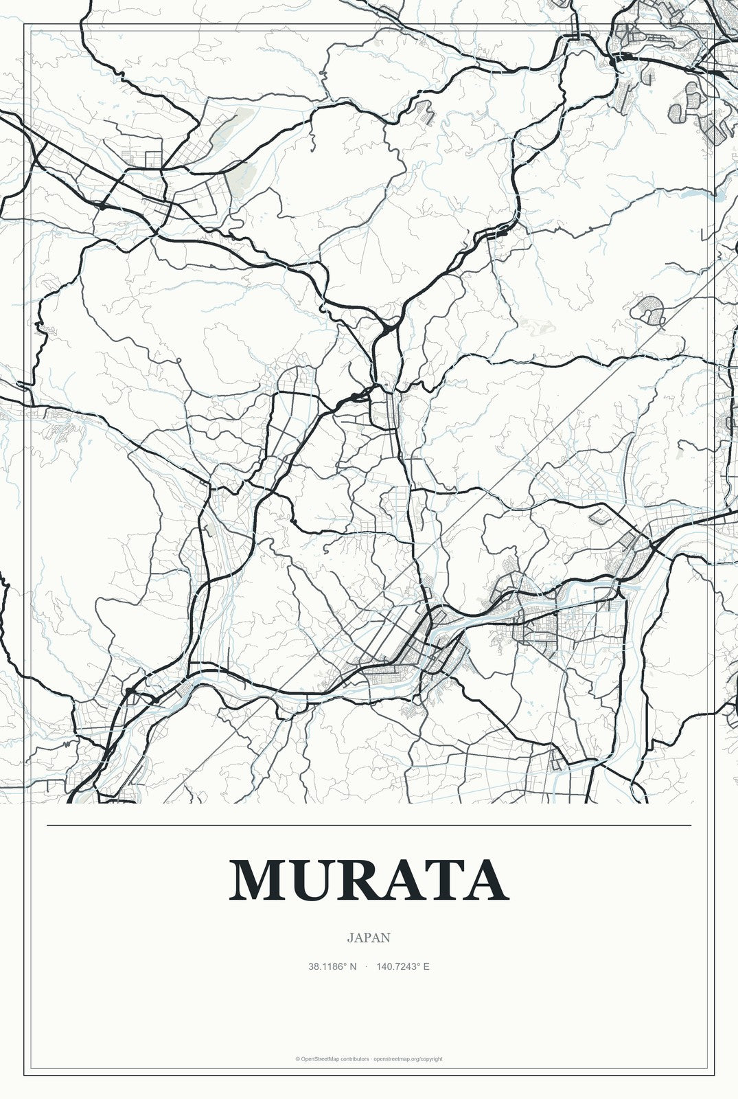 Murata, Japan City Map Aluminum Sign in Gallery Air style