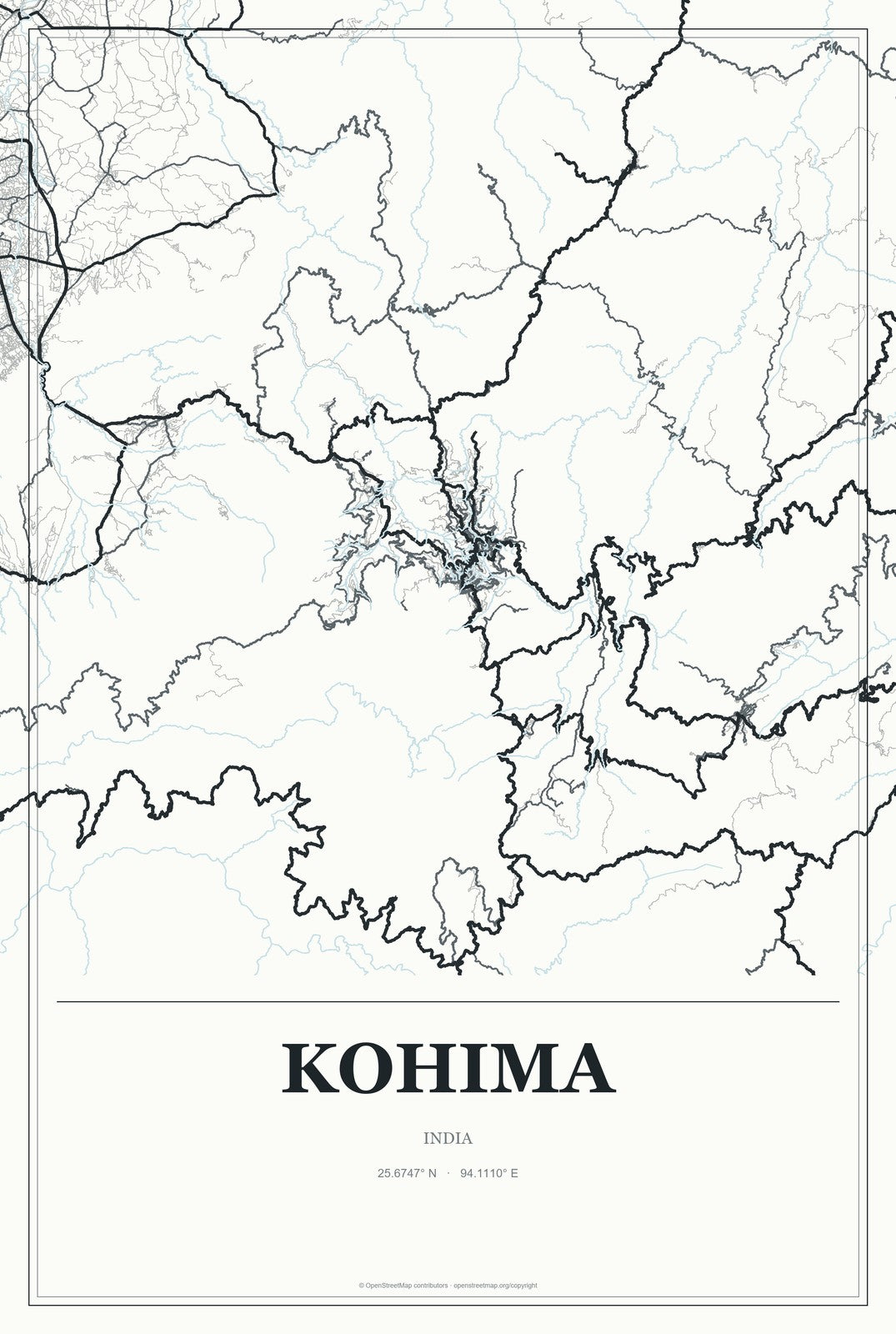 Kohima, India City Map Aluminum Sign in Gallery Air style