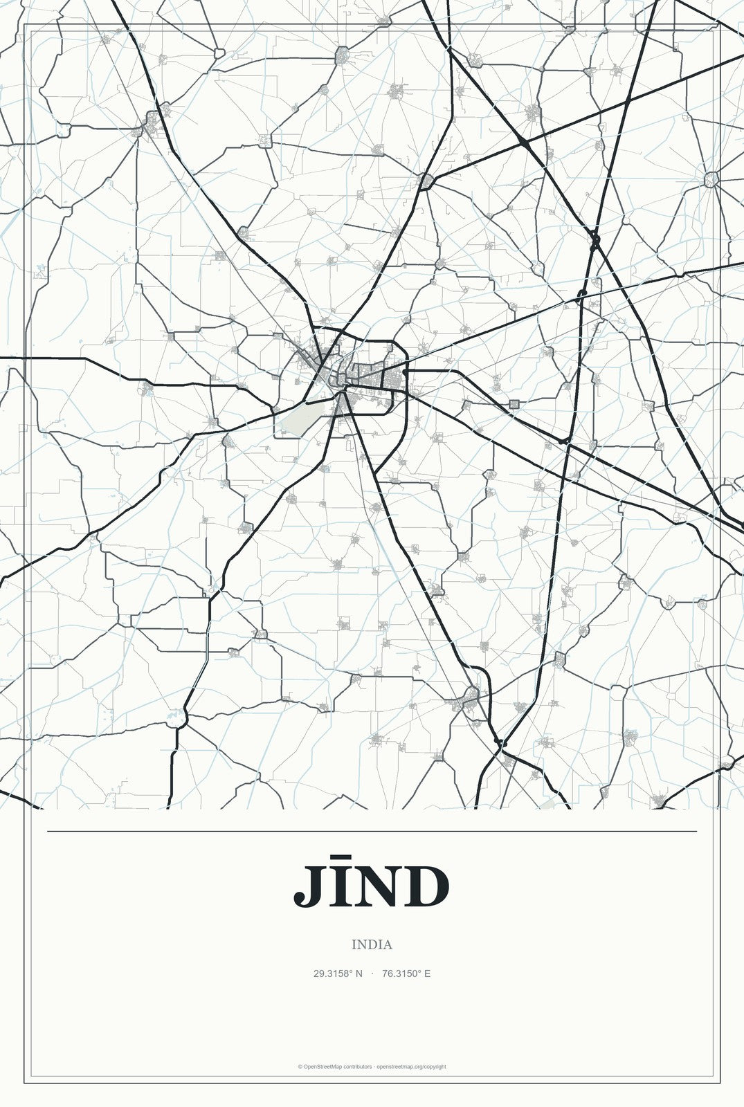 Jīnd, India City Map Aluminum Sign in Gallery Air style