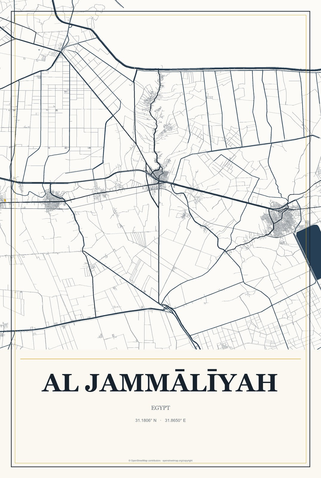 Al Jammālīyah, Egypt City Map Aluminum Sign in Citrine Modern style