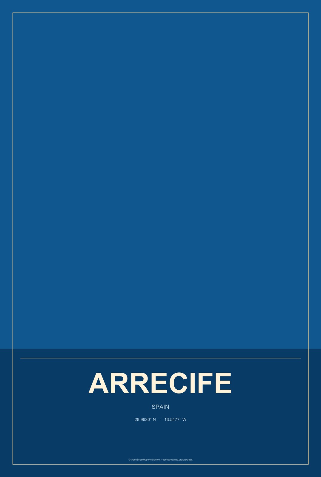 Arrecife, Spain City Map Aluminum Sign in Harbor Cobalt style
