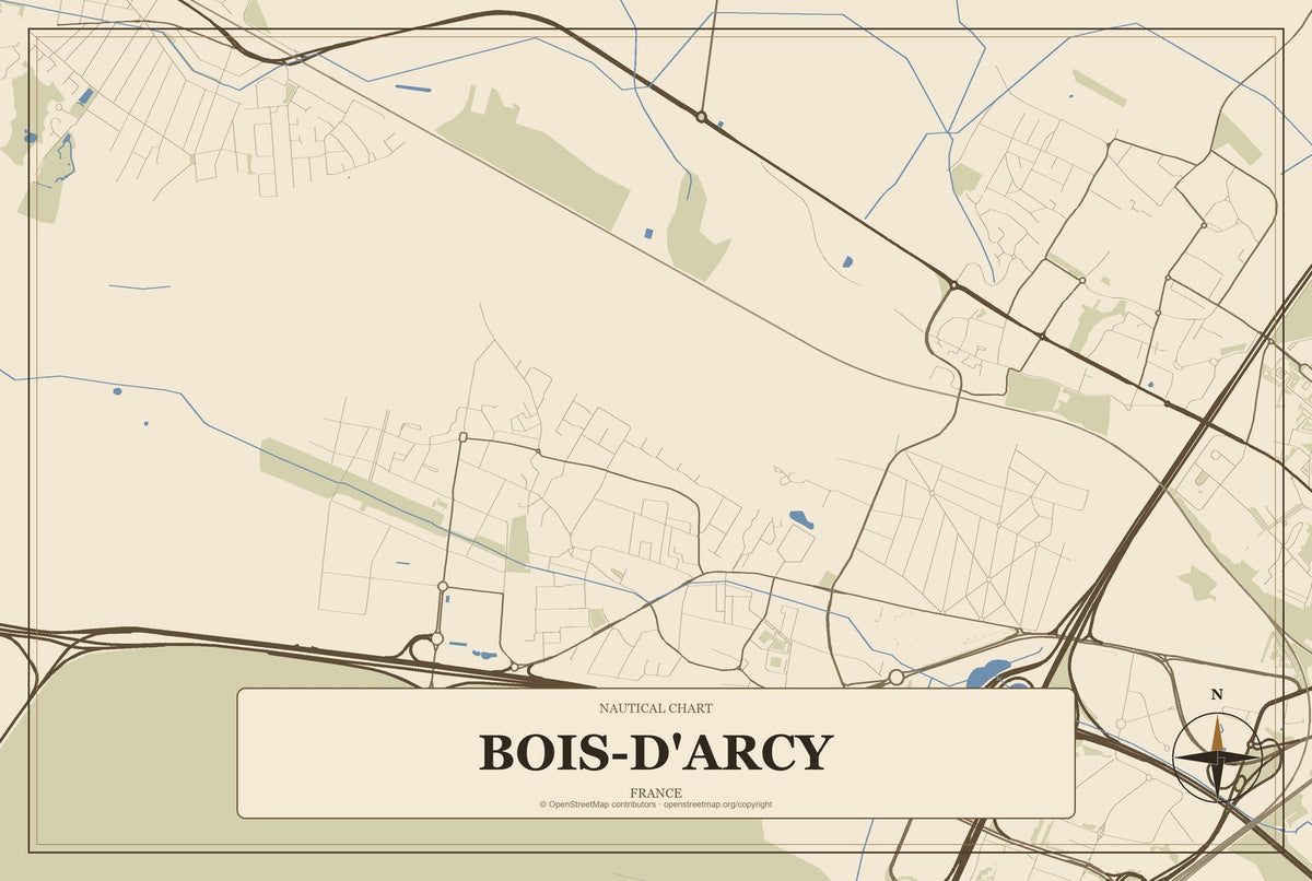 Bois-d'Arcy, France City Map Aluminum Sign in Heritage Nautical style