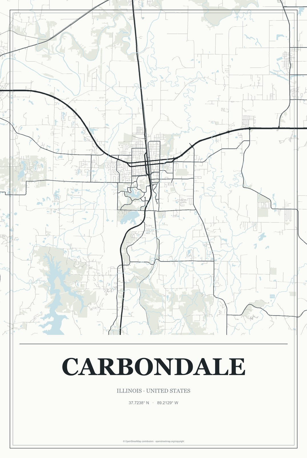 Carbondale, Illinois City Map Aluminum Sign in Gallery Air style