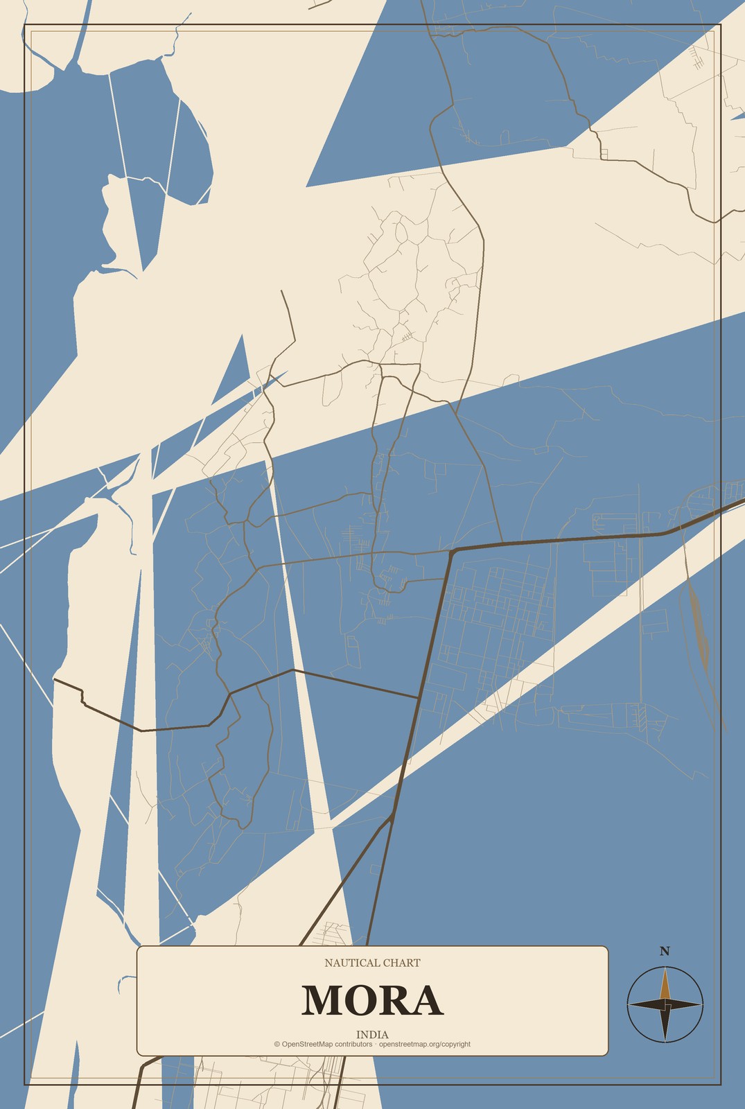 Mora, India City Map Aluminum Sign in Heritage Nautical style