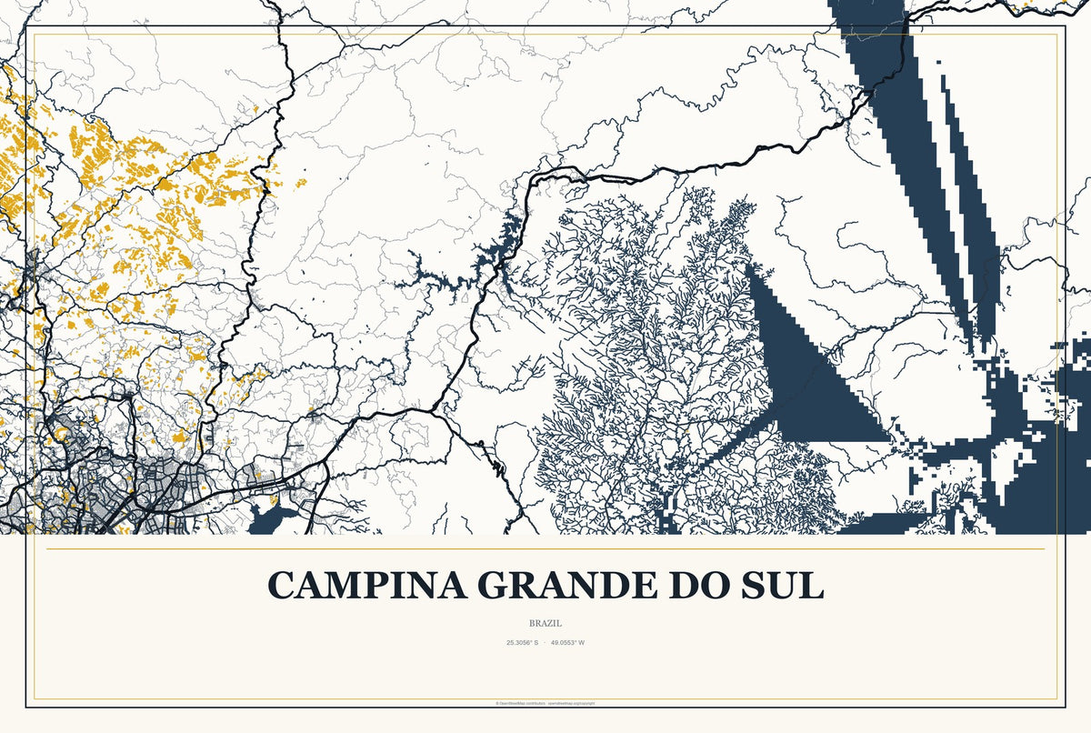 Campina Grande do Sul, Brazil City Map Aluminum Sign in Citrine Modern style
