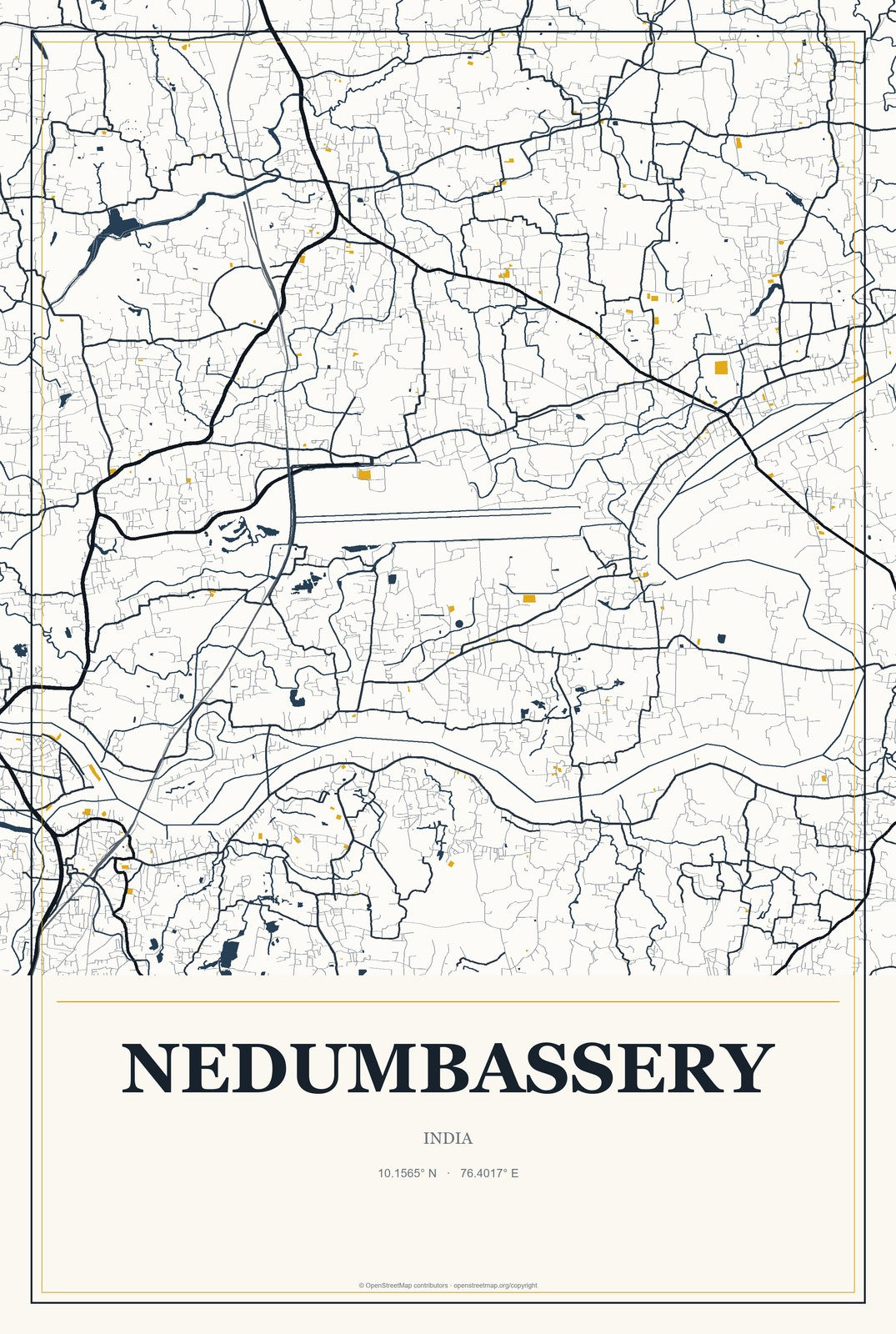 Nedumbassery, India City Map Aluminum Sign in Citrine Modern style