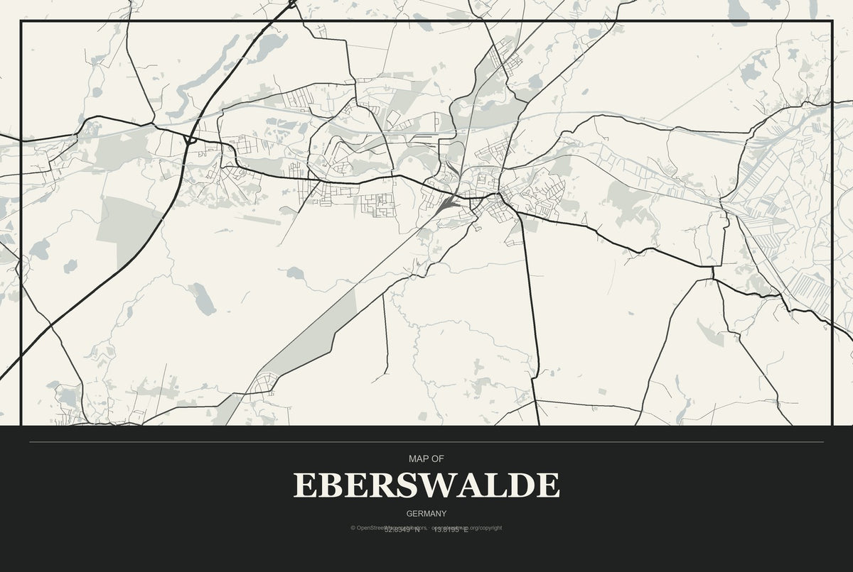 Eberswalde, Germany City Map Aluminum Sign in Museum Plaque style