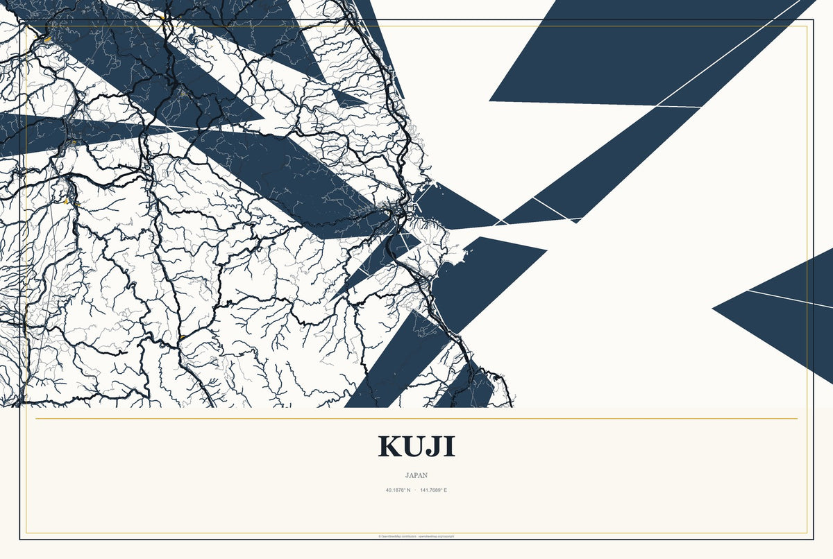 Kuji, Japan City Map Aluminum Sign in Citrine Modern style