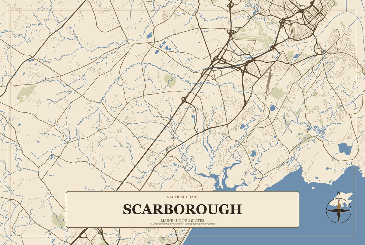 Scarborough, Maine City Map Aluminum Sign in Heritage Nautical style