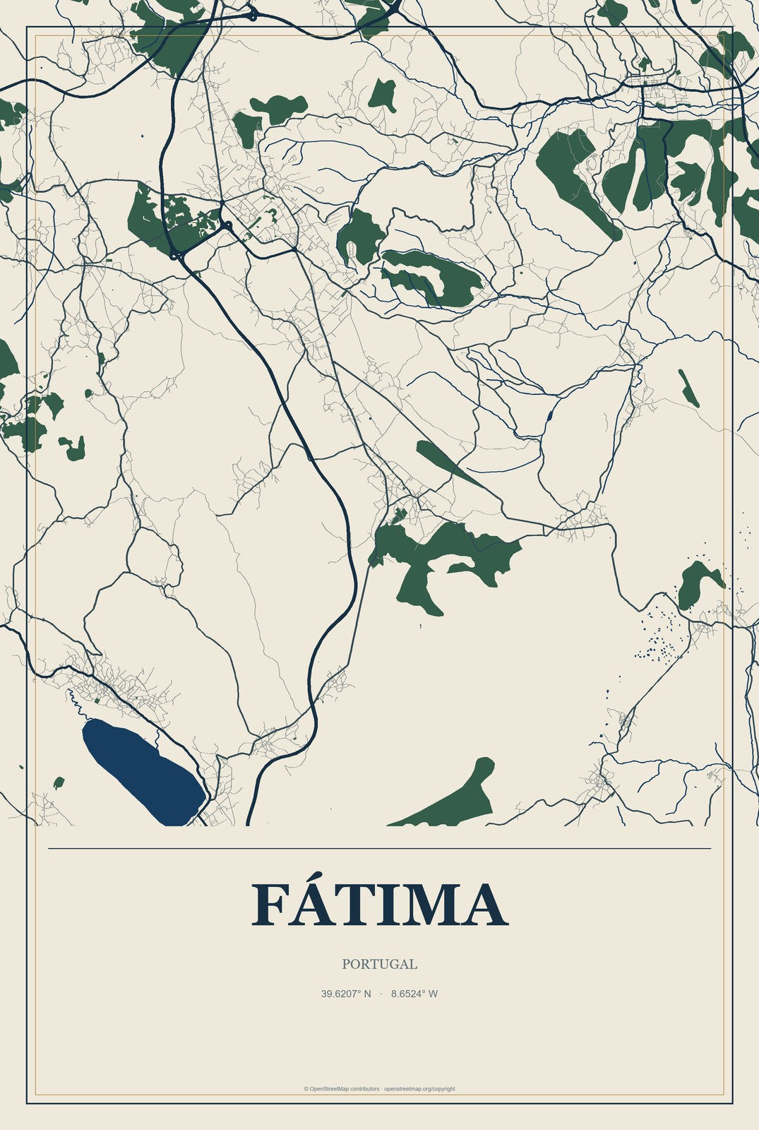 Fátima, Portugal City Map Aluminum Sign in Coastal Cutout style
