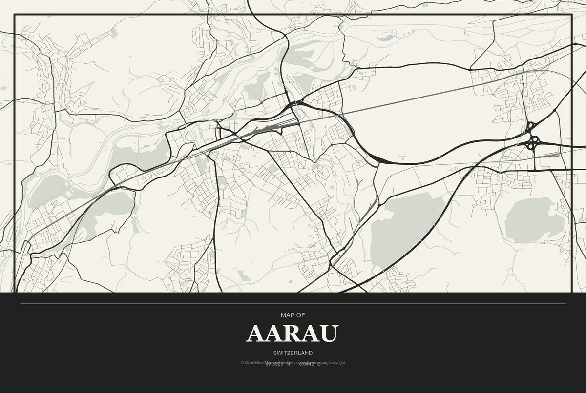 Aarau, Switzerland City Map Aluminum Sign in Museum Plaque style