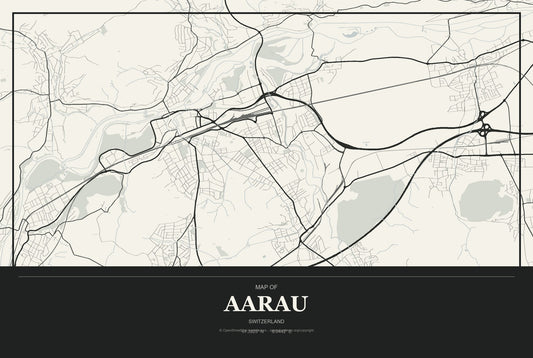 Aarau, Switzerland City Map Aluminum Sign in Museum Plaque style