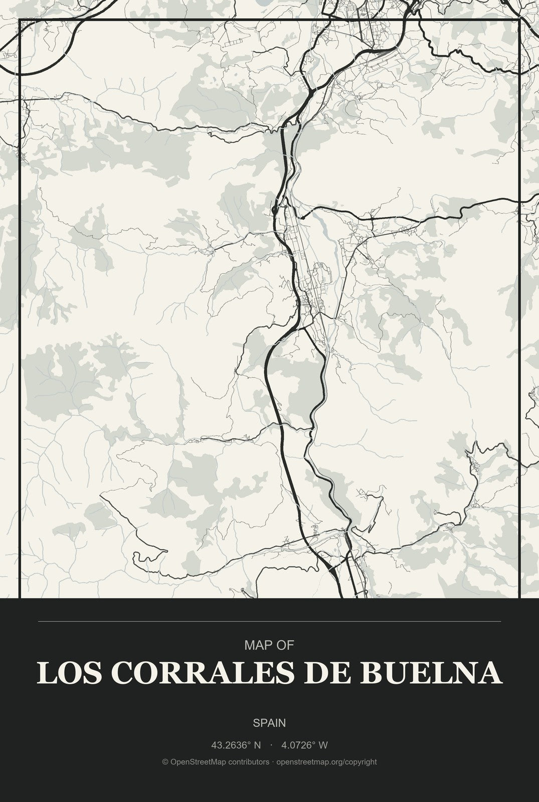 Los Corrales de Buelna, Spain City Map Aluminum Sign in Museum Plaque style
