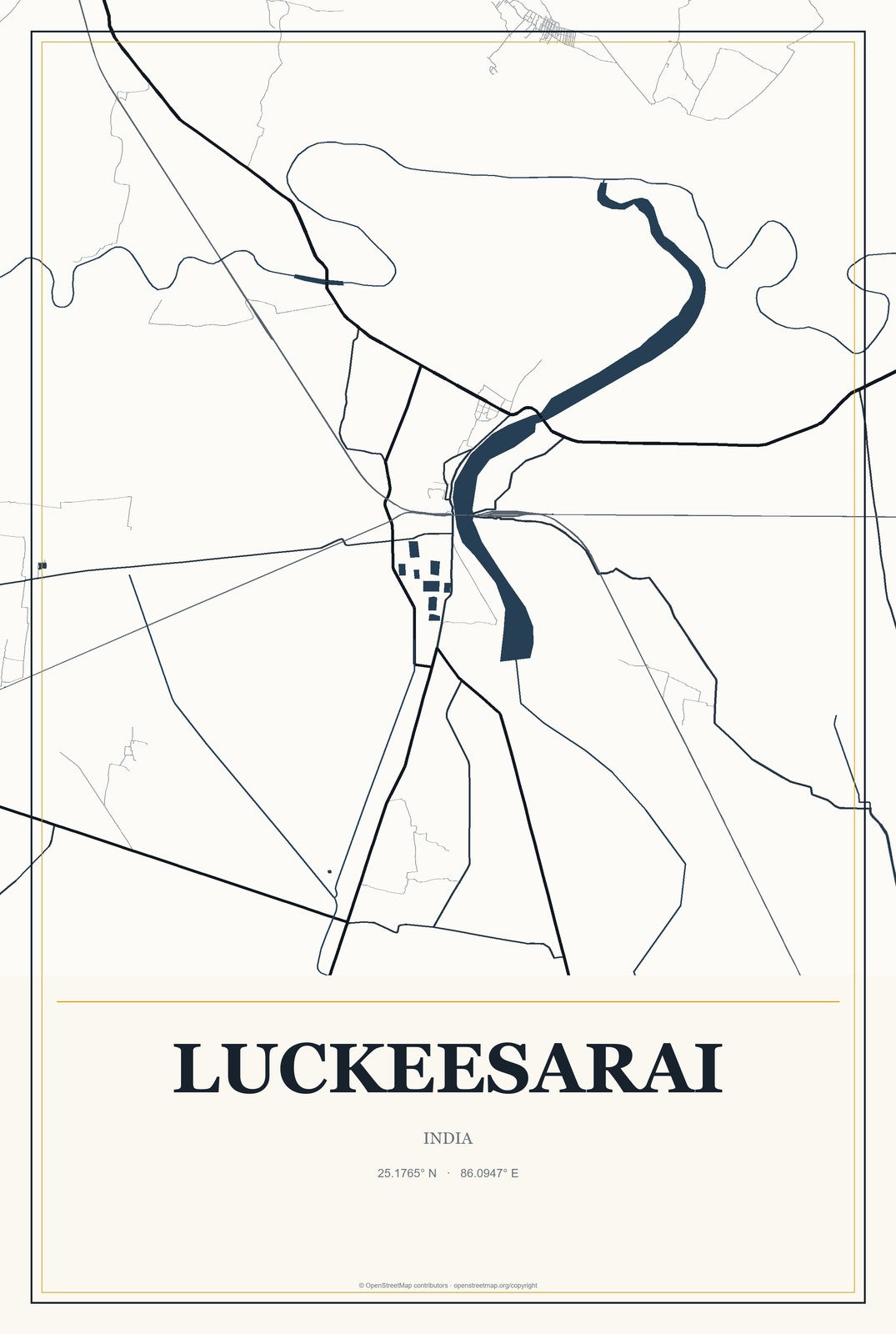Luckeesarai, India City Map Aluminum Sign in Citrine Modern style