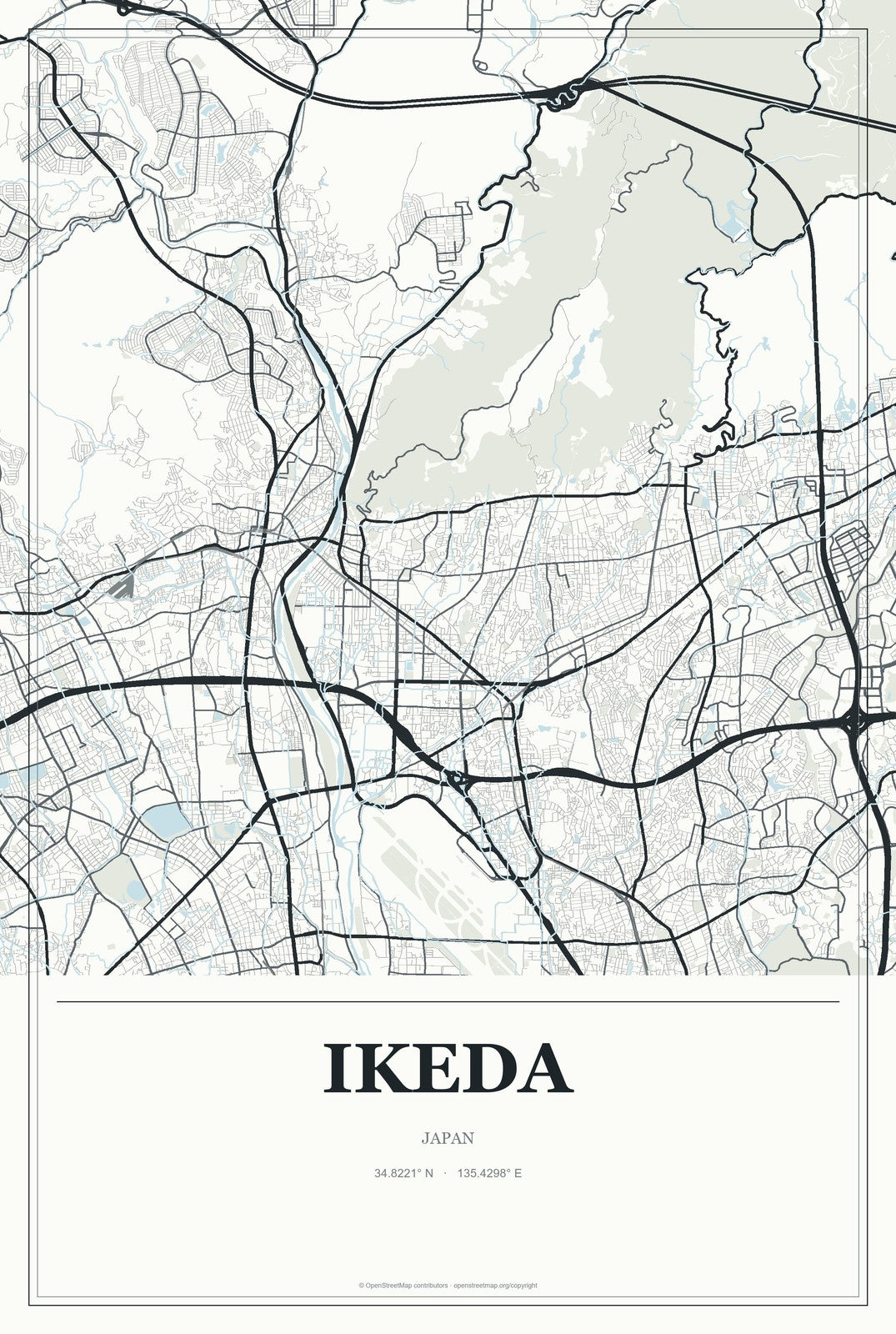 Ikeda, Japan City Map Aluminum Sign in Gallery Air style