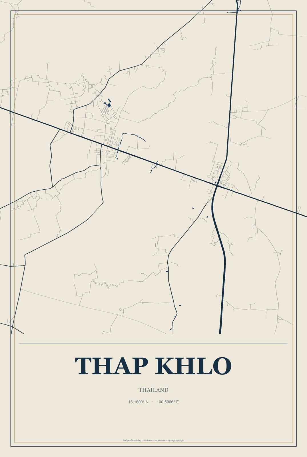 Thap Khlo, Thailand City Map Aluminum Sign in Coastal Cutout style