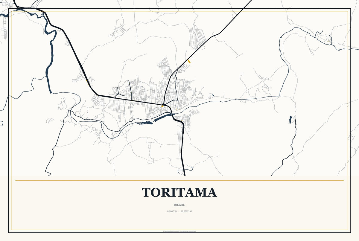 Toritama, Brazil City Map Aluminum Sign in Citrine Modern style