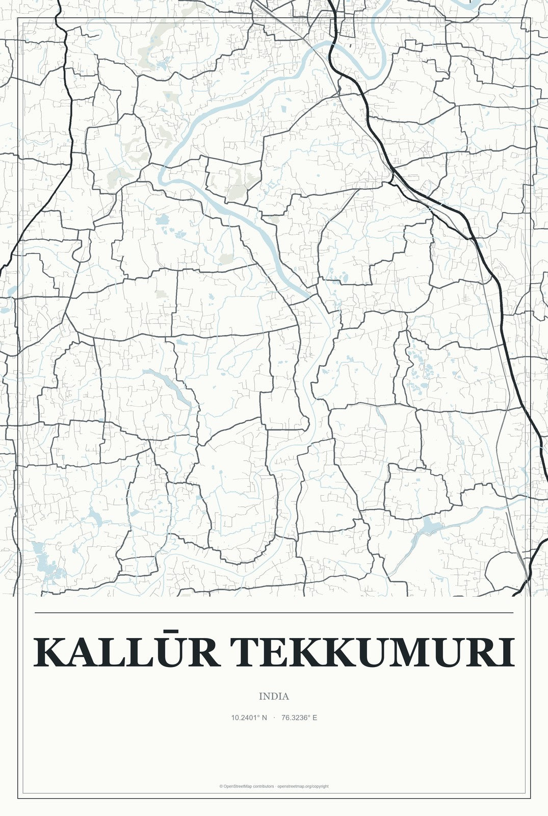Kallūr Tekkumuri, India City Map Aluminum Sign in Gallery Air style
