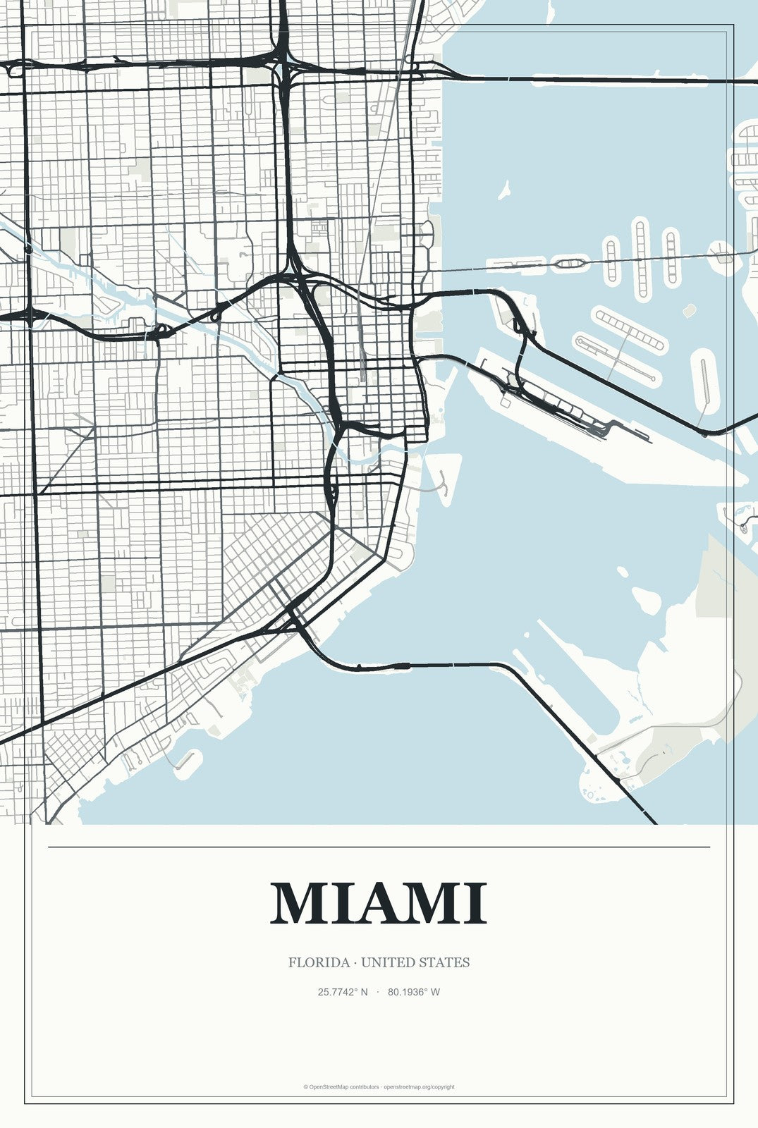 Miami, Florida City Map Aluminum Sign in Gallery Air style